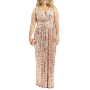 Badgley Mischka Glitz Sequin Gown in Blush 14 Womens Long Dress